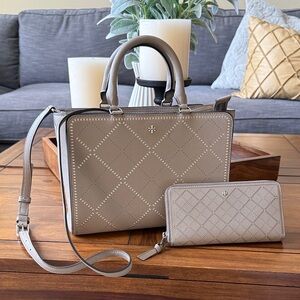 Tory Burch Gray Handbag and Wallet Set with dust bag